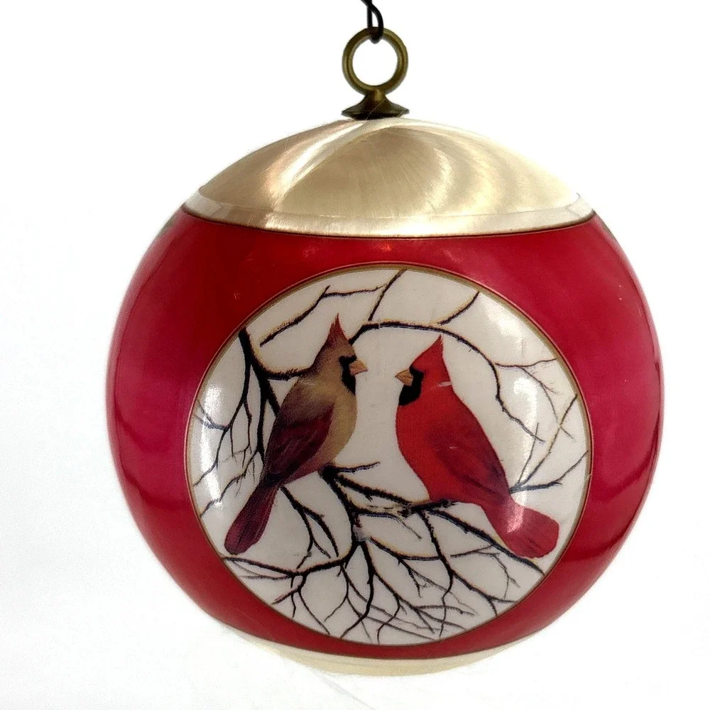 Hallmark 1977 Our First Christmas Together Satin Bulb Ornament Cardinals Red‎